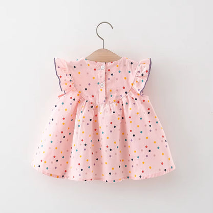 Blooming Beauty: Embroidered Cotton Baby Dress with Polka Dot Print