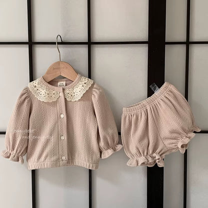 LaceMuse – Korean Style Baby Girl Cardigan & Shorts Set
