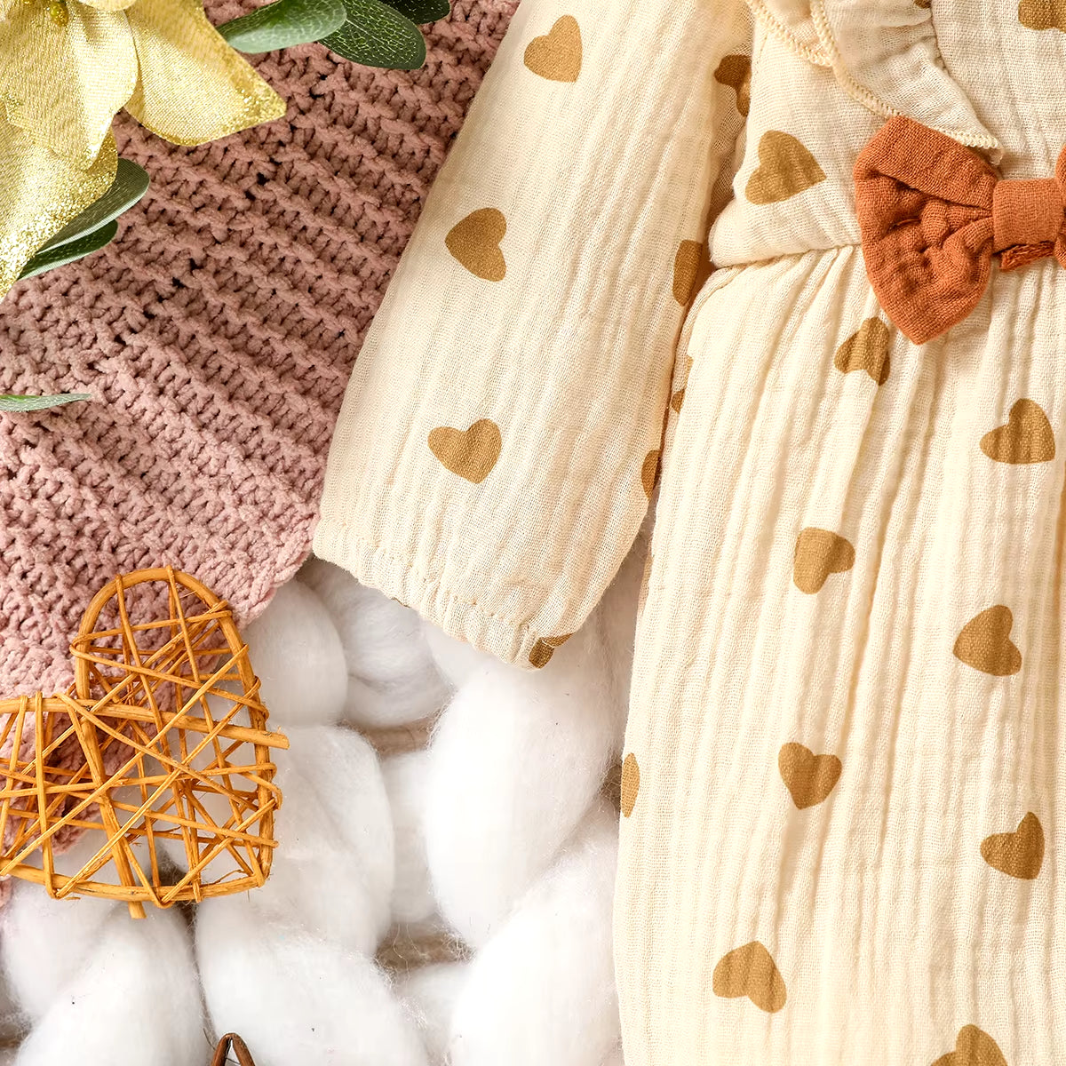 Sweetheart Days – Baby Girl Summer Cotton Jumpsuit with Bowknot & Love Print